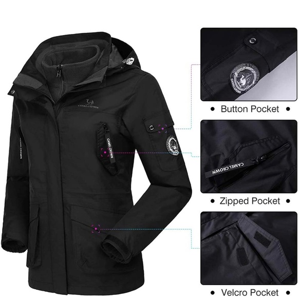 CAMEL CROWN Womens Waterproof Ski Jacket 3-in-1 Windbreaker - Picture 4 of 7